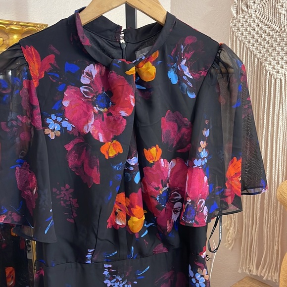 NWT DONNA RICCO Women's Floral-Print Belted Flutter-Sleeve Dress - Picture 6 of 7